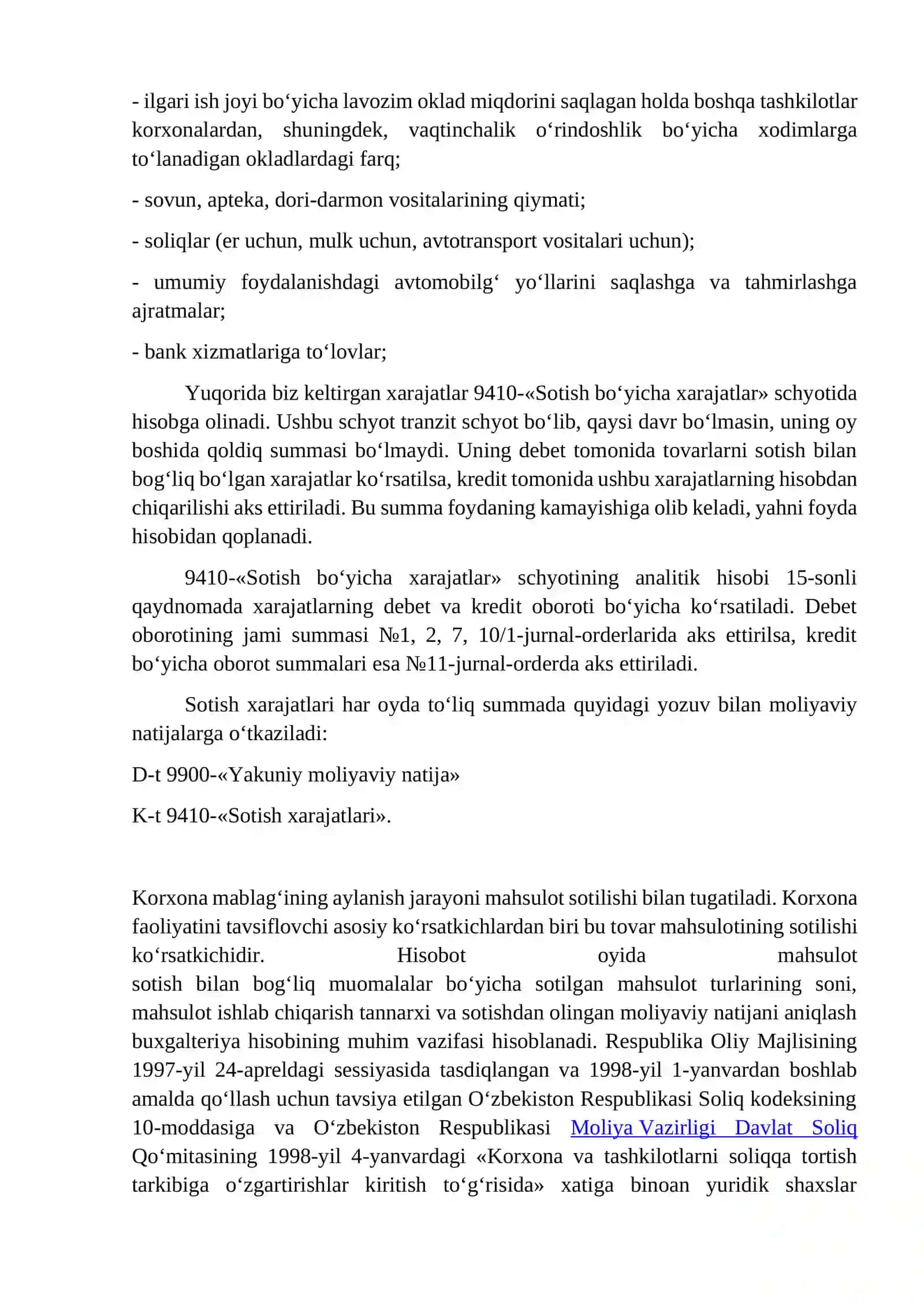 Sotish xarajatlarini hisobga olish 2