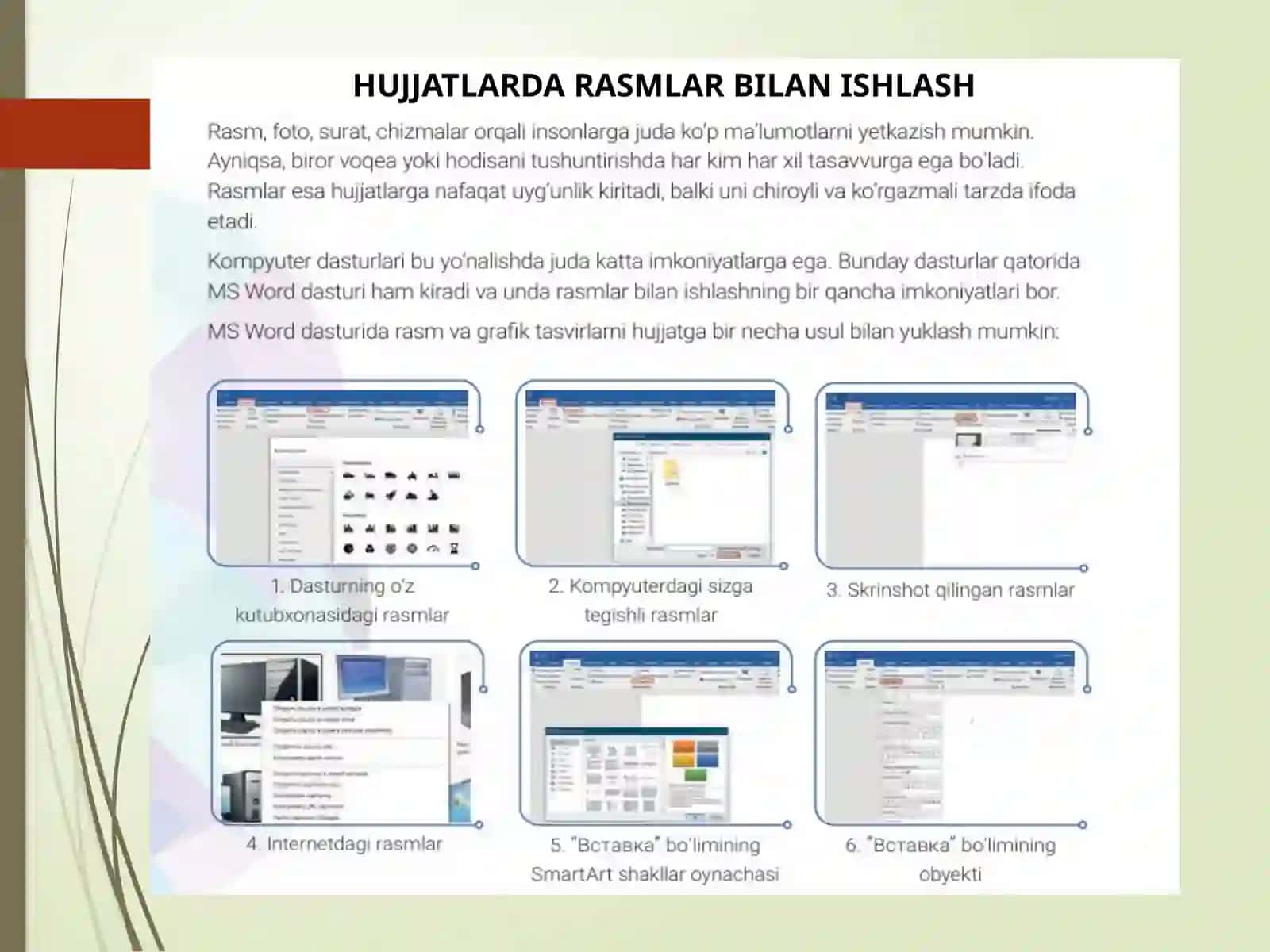 Microsoft Wordda Jadval va Grafik Axborotlar bilan ishlash 2