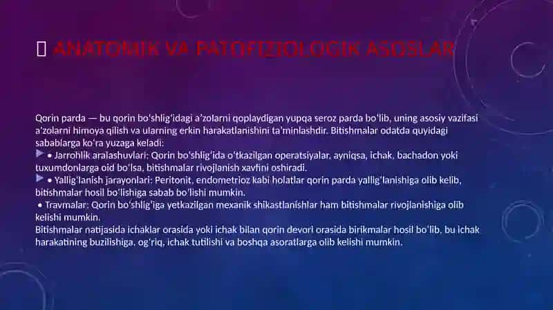 QORIN PARDA BO’SHLIG’ BITISHMA KASALLIGI MUAMMOSI 2
