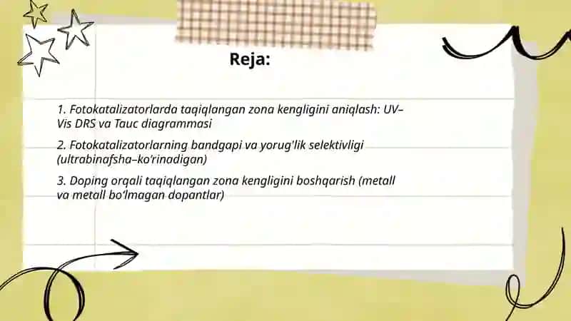 Fotokatalizatorlar va ularda taqiqlangan zona kengligi 2