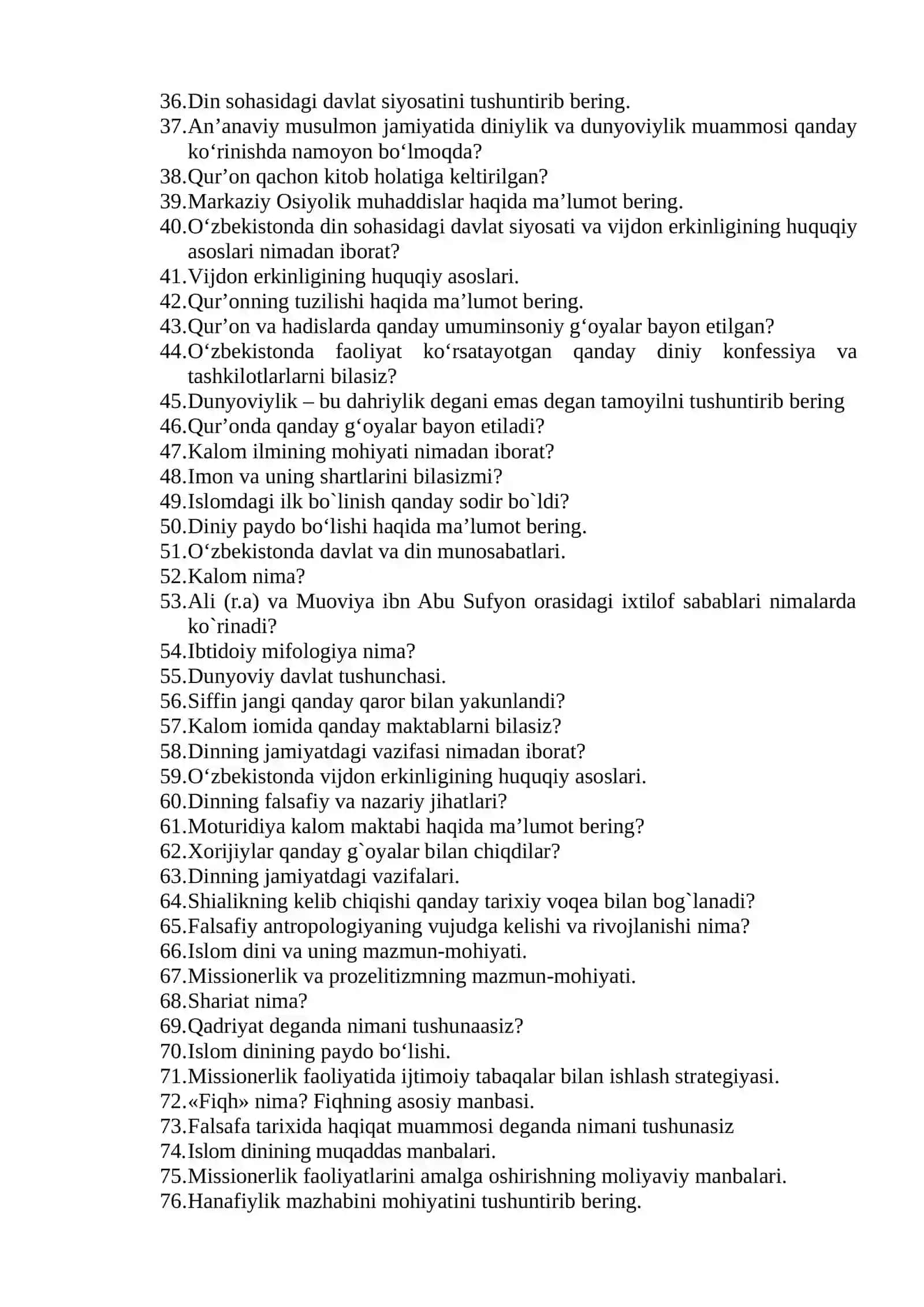 Yakuniy nazorat savollari "Falsafa" fanidan 2