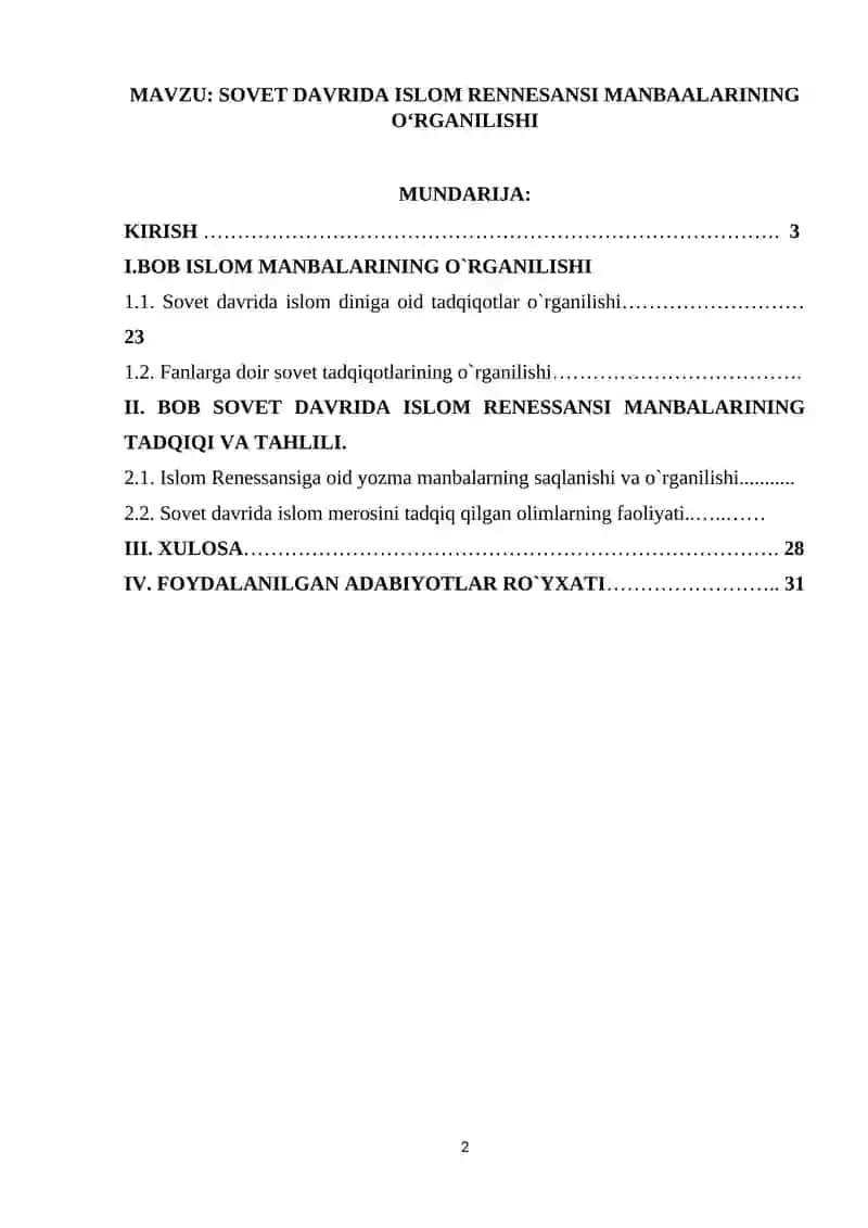 SOVET DAVRIDA ISLOM RENNESANSI MANBAALARINING O`RGANILISHI 2