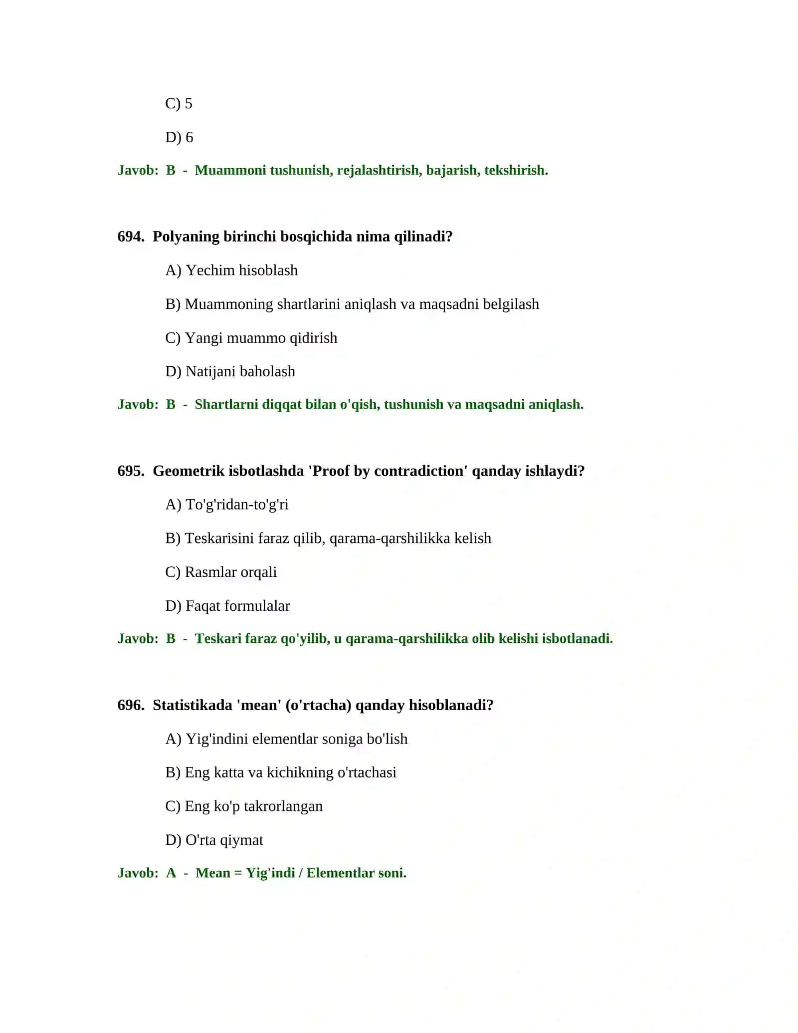 BOSHLANG'ICH TA'LIM O'QITUVCHISI TEST SINOVLARI 2