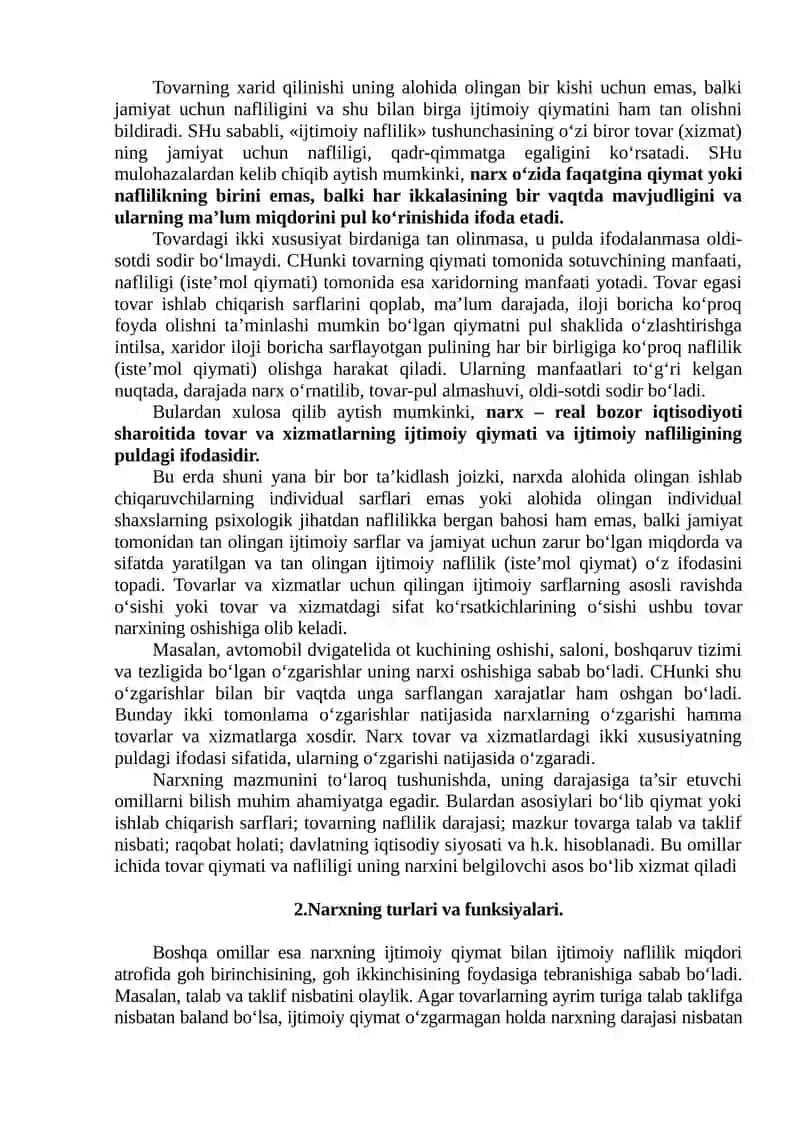 Narxning Mohiyati va Shakllanish 2