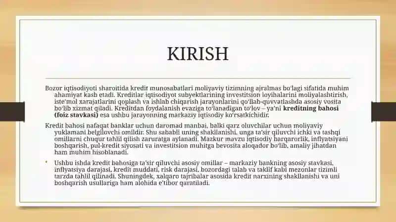 Kreditning bahosiga ta`sir qiluvchi omillar 2