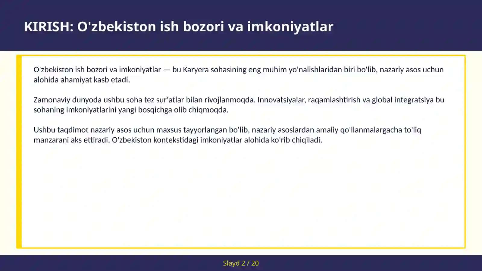 O'zbekiston ish bozori va imkoniyatlar 2