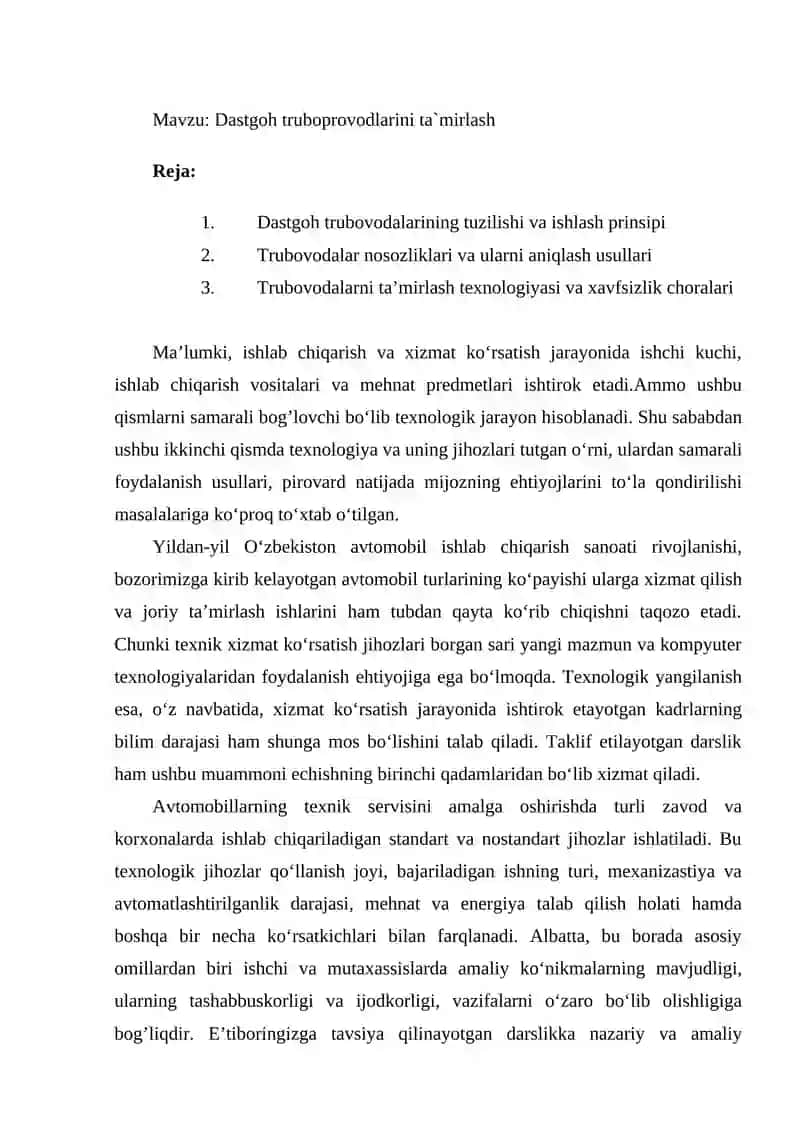 Dastgoh truboprovodlarini ta`mirlash 2