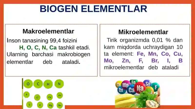 BIOGEN ELEMENTLAR VA ULARNING TIRIK 2