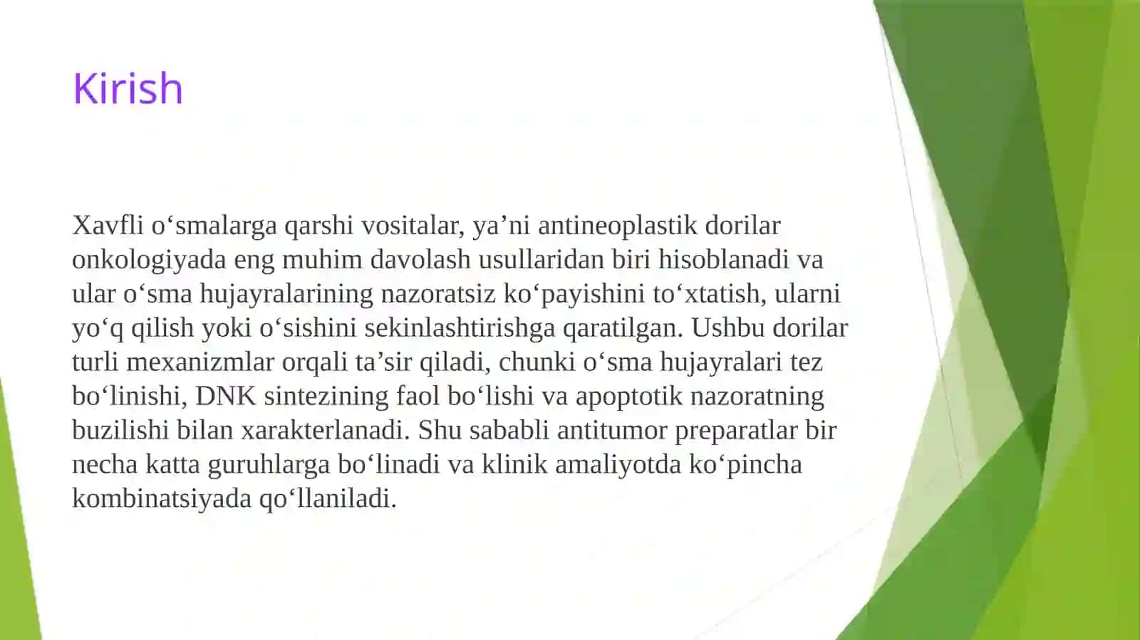 Xavfli o'smalarga qarshi dori vositalari 2