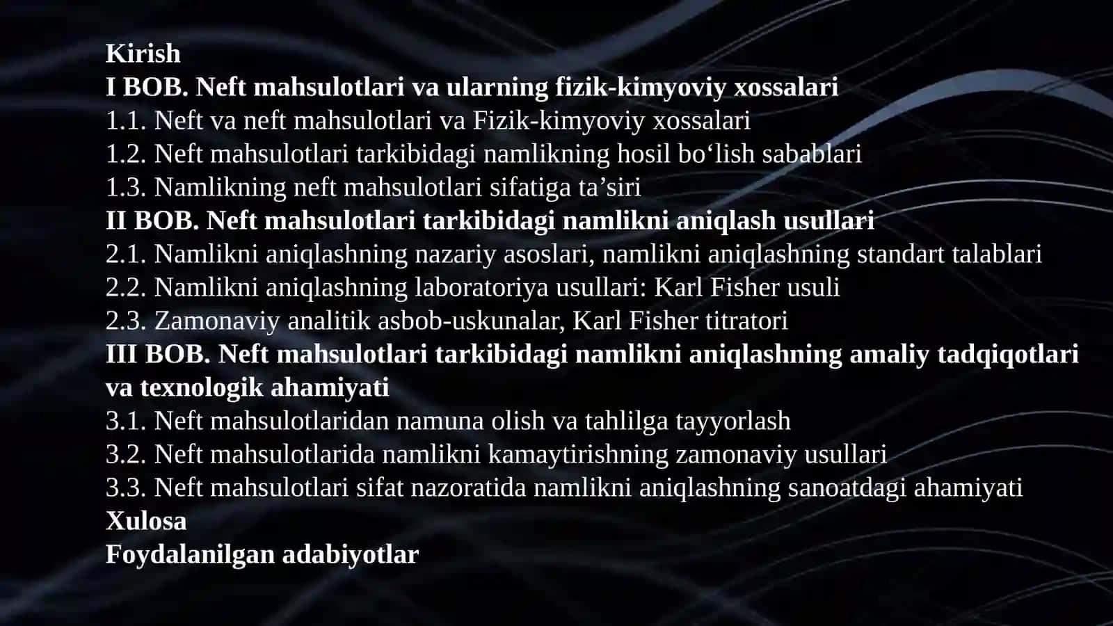 Neft mahsulotlari tarkibidagi namlini aniqlash 2