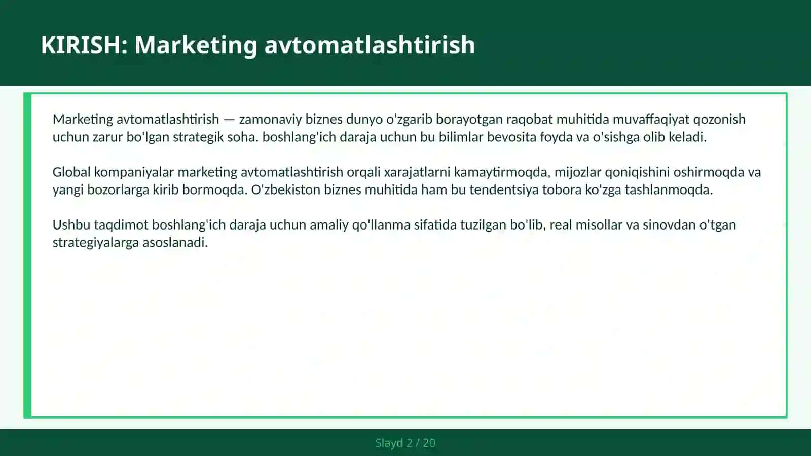 MARKETING AVTOMATLASHTIRISH 2