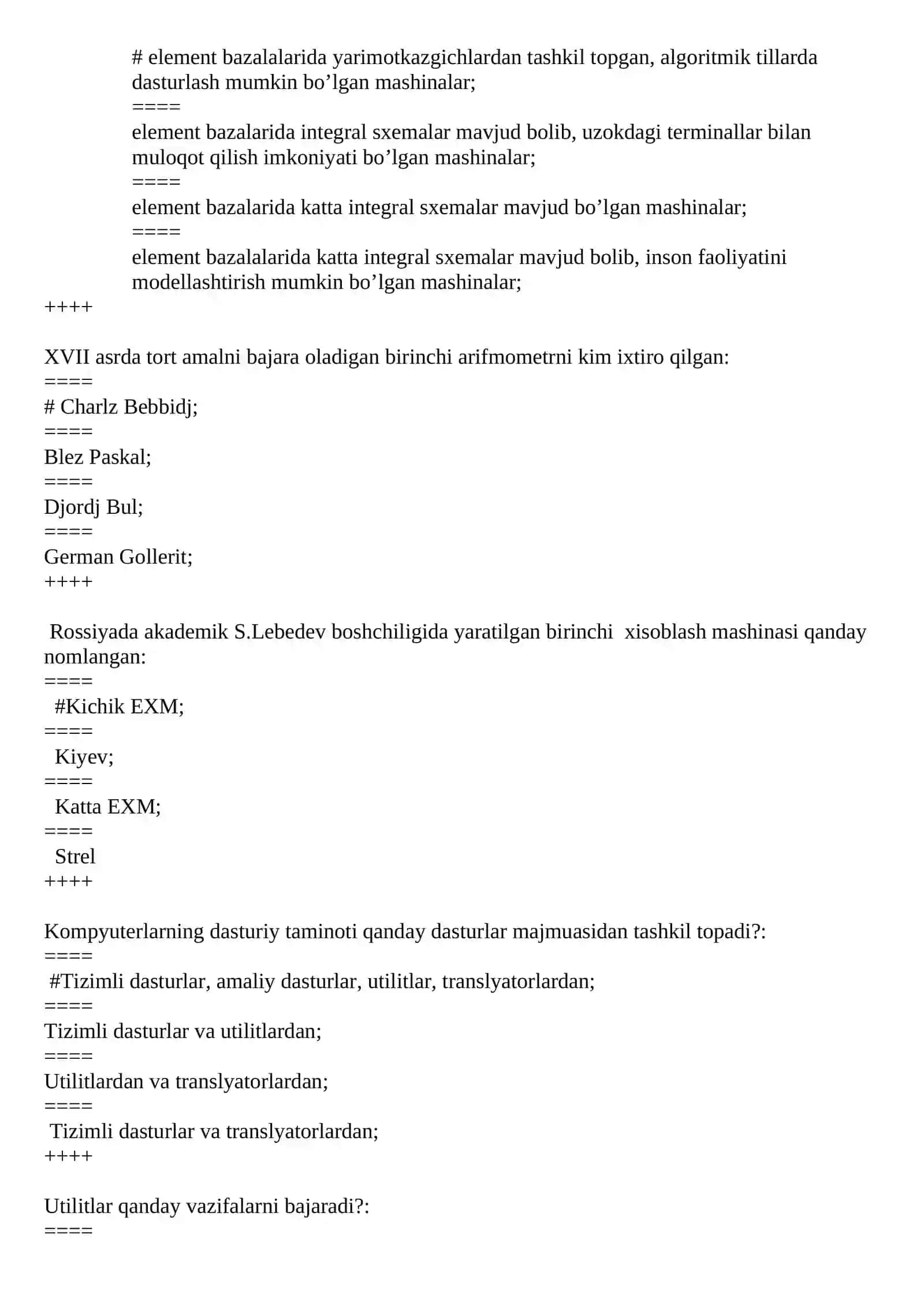 Kompyuter injiniringi fanidan test savollari 2