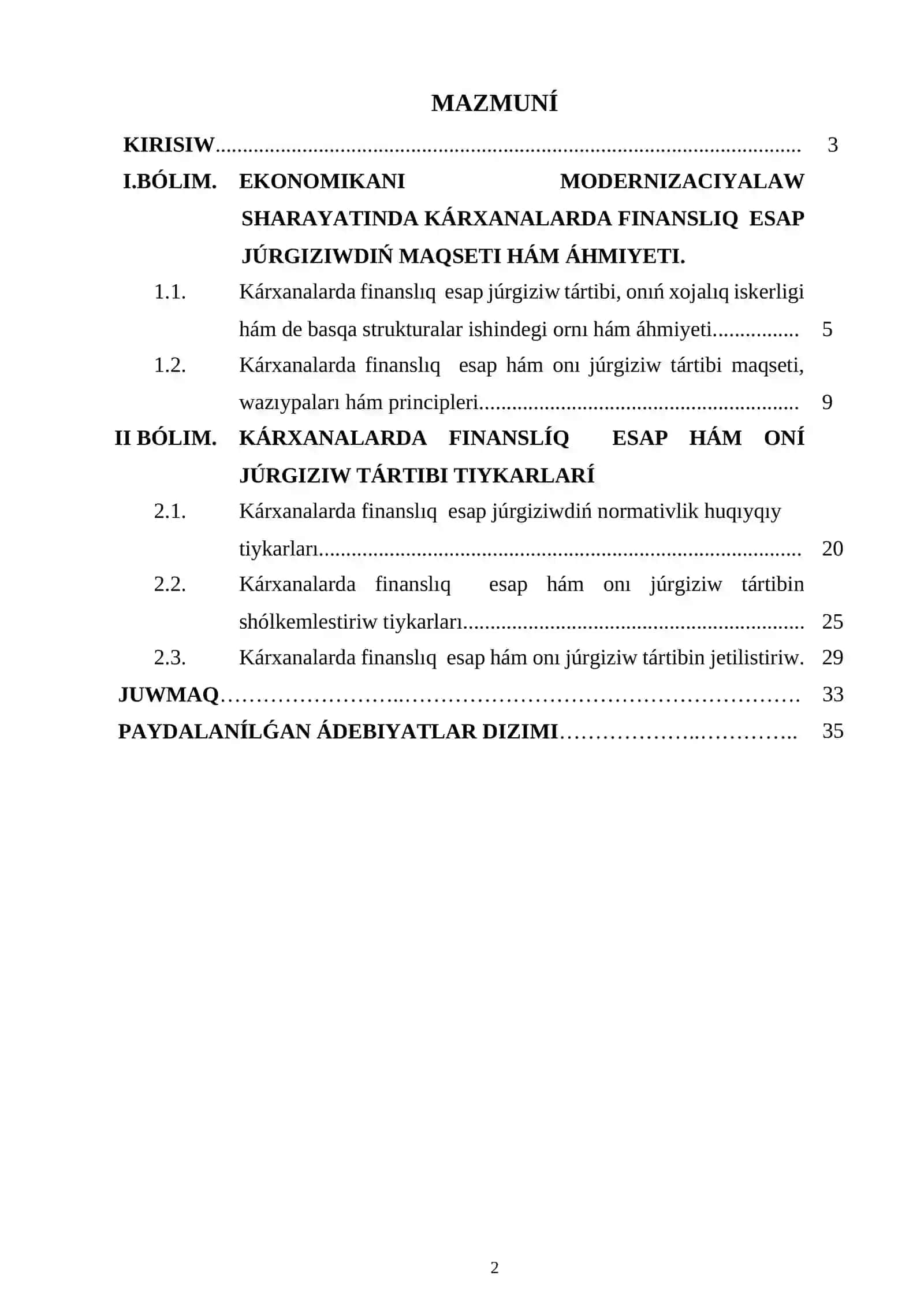 Kárxanalarda finanslıq esap júrgiziw tártibi 2