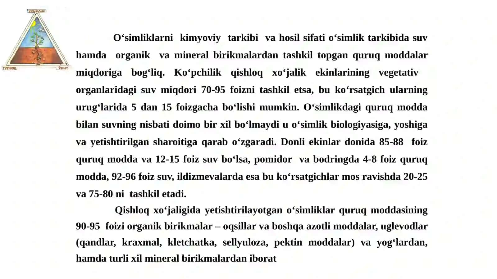 O‘simliklarning kimyoviy tarkibi va oziqlanishi 2