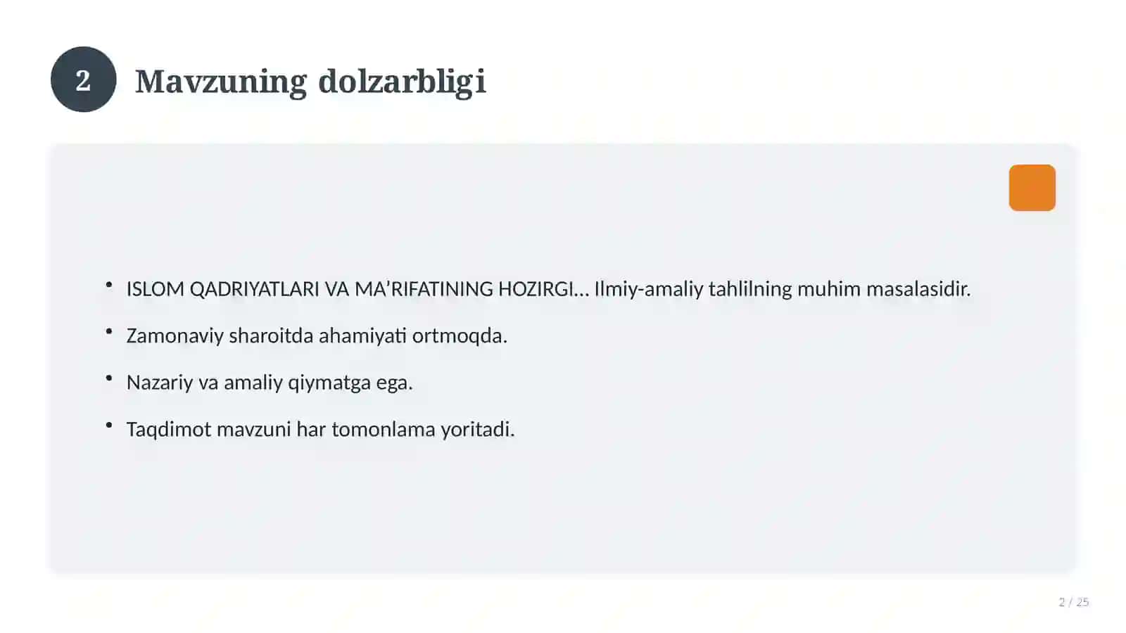 ISLOM QADRIYATLARI VA MA’RIFATINING HOZIRGI DAVRDAGI AHAMIYATI 2