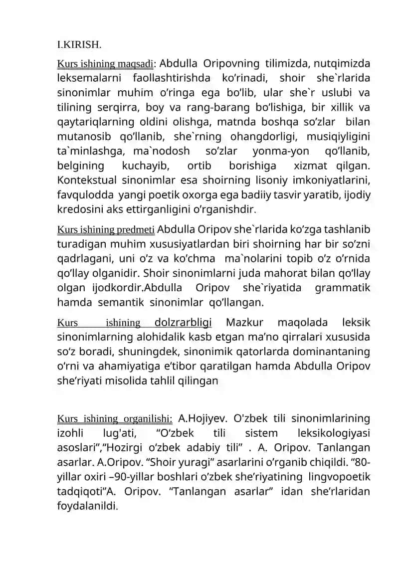 Abdulla Oripovning she`rlarida sinonimlar 2