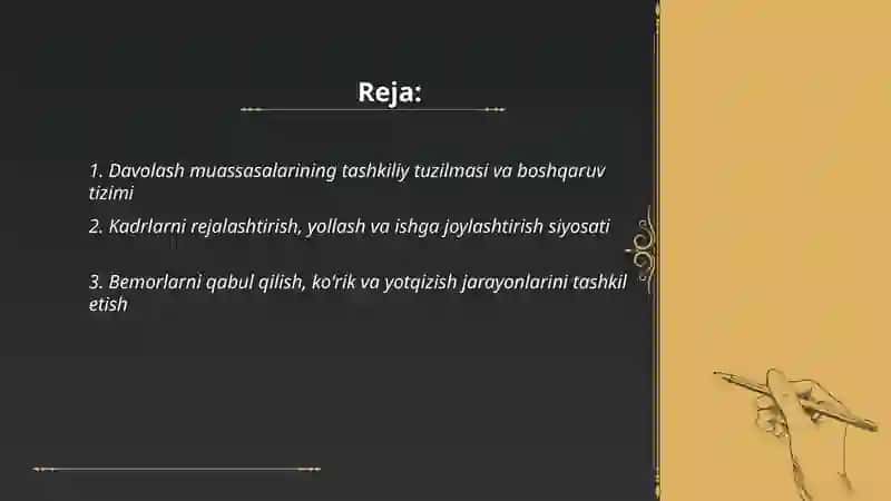 Davolash muassasalarining faoliyatini tashkil etish 2