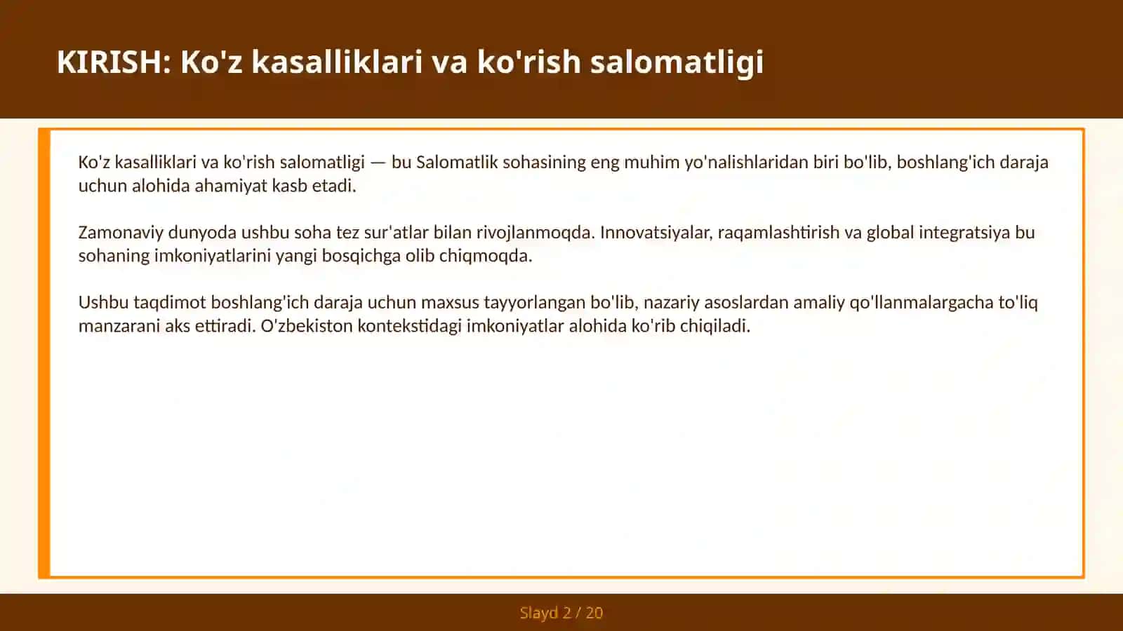 KO'Z KASALLIKLARI VA KO'RISH SALOMATLIGI 2