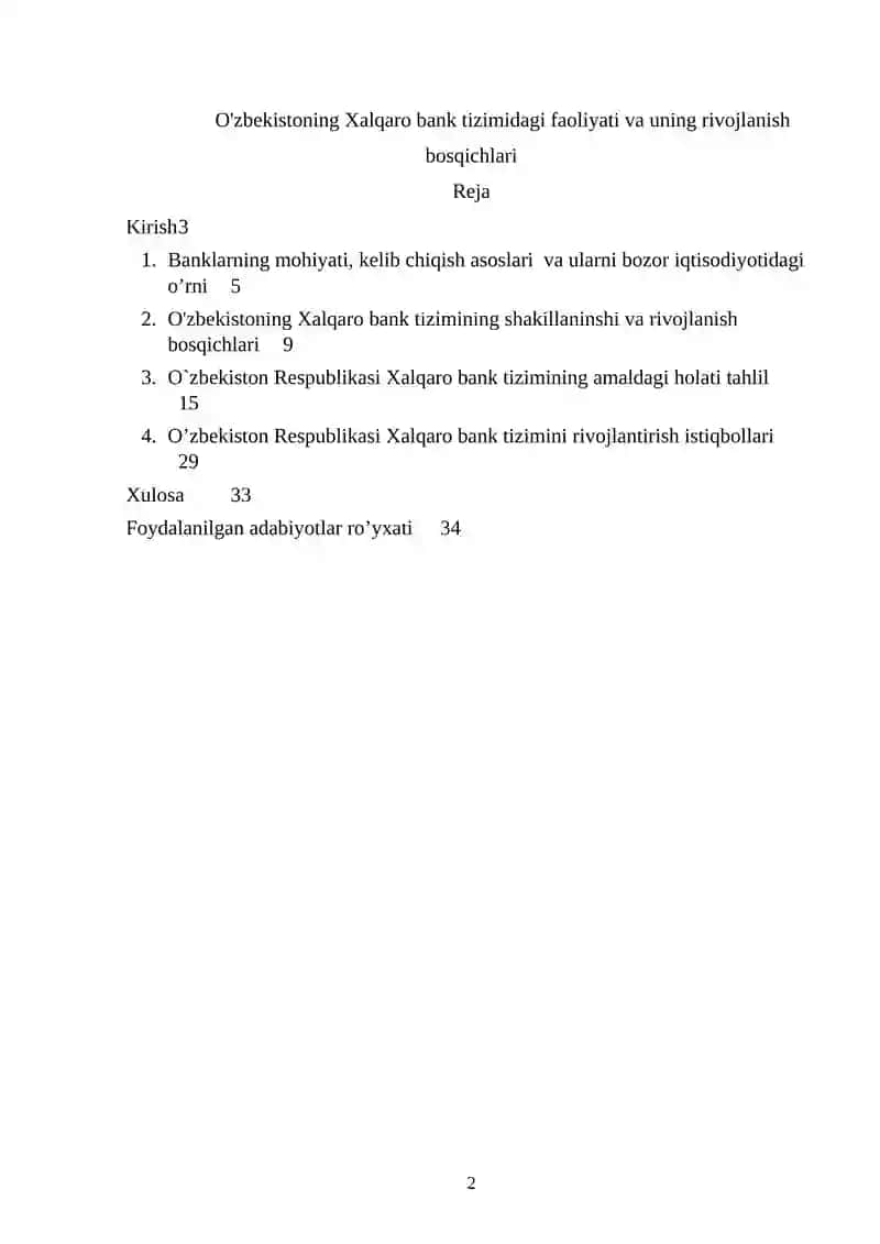 O'zbekistoning Xalqaro Bank Tizimi 2