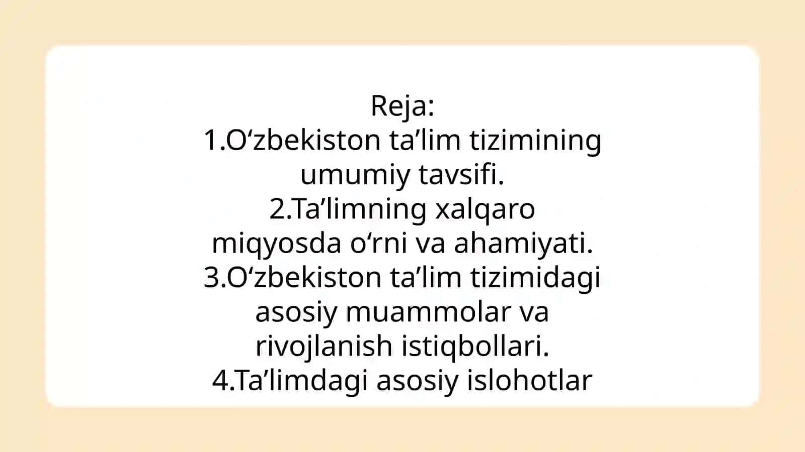 O'zbekiston Respublikasida Ta'lim sohasida amalga oshirilgan islohotlar 2
