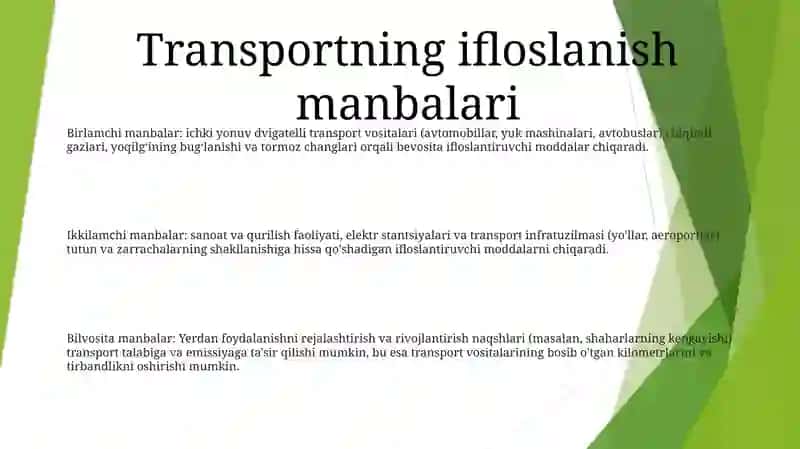 Muhit Ifloslanishida Transportning O'Rni 2