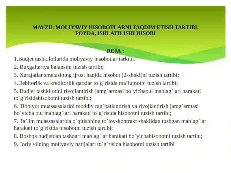 Moliyaviy Hisobotlarni Taqdim Etish Tartibi 2