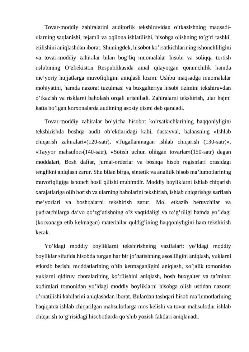 Tovar moddiy zaxiralar harakati operatsiyalari auditi 2