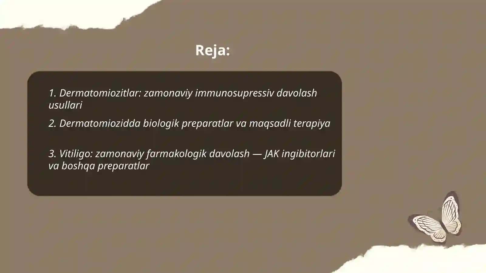 Dermatomiozitlar.Vitiligoning zamonaviy davolash usullari 2