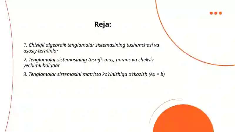 Chiziqli algebraik tenglamalar sistemasini yechish va tekshirish 2