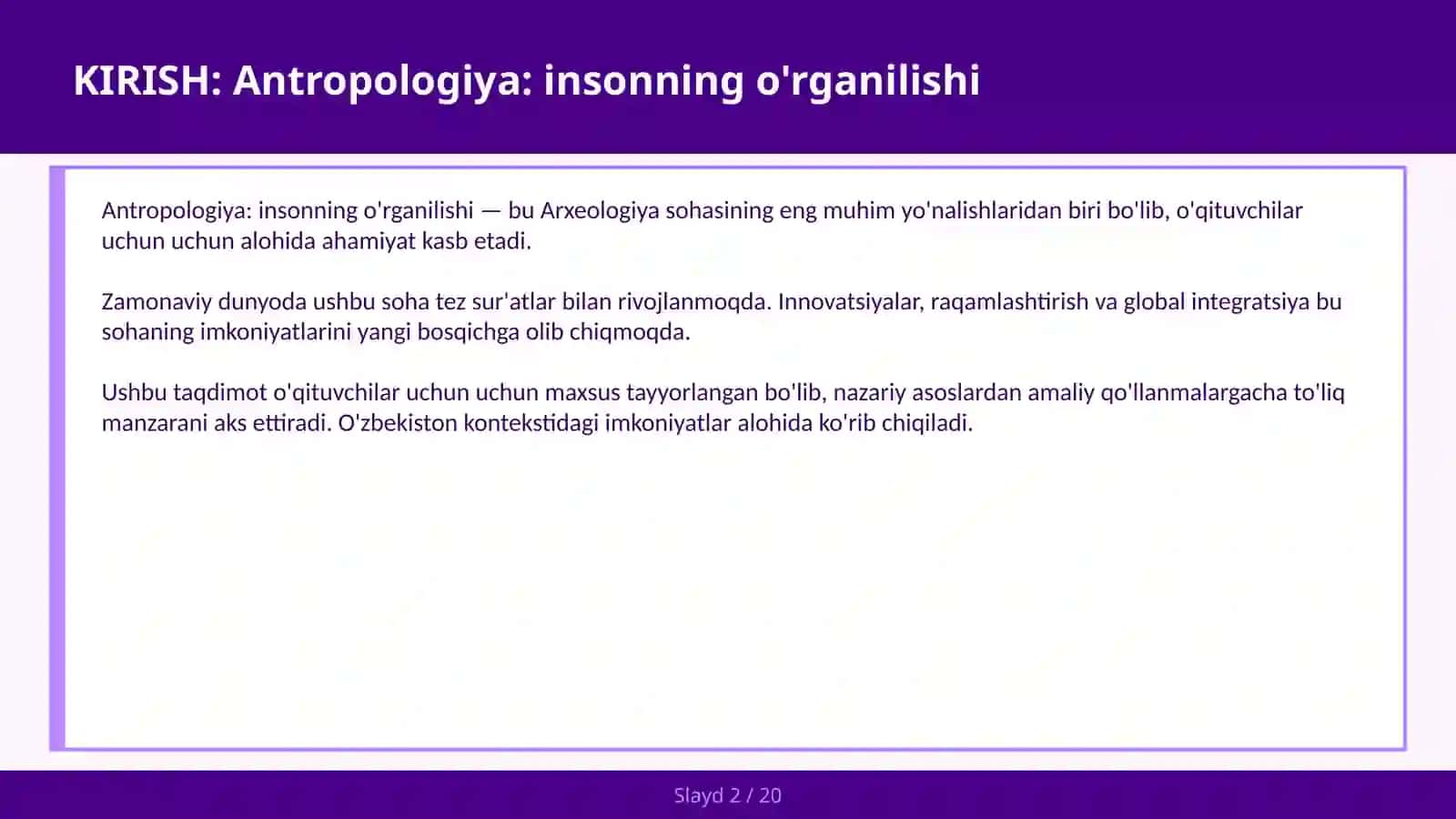 Antropologiya: insonning o'rganilishi 2