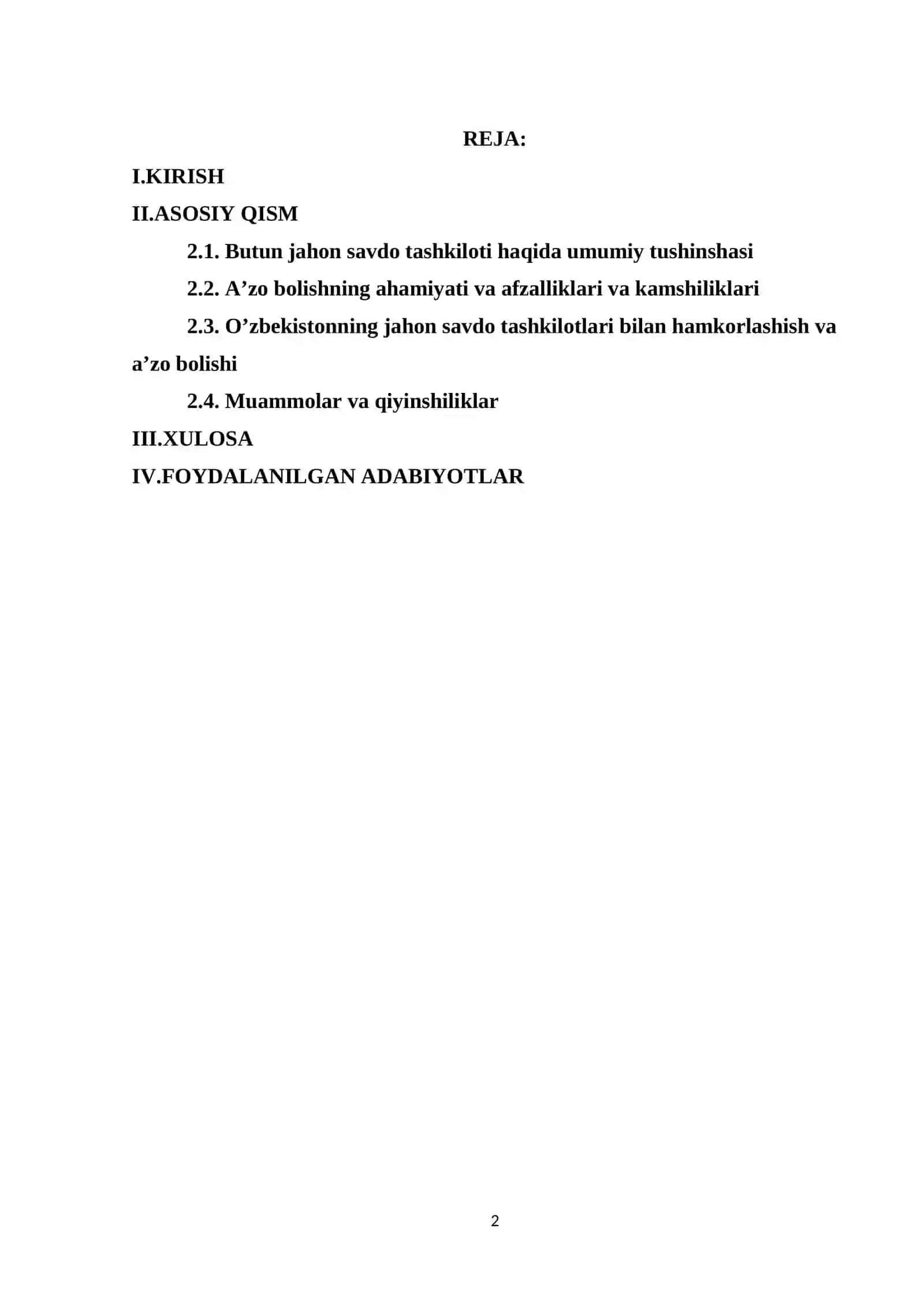 O’ZBEKISTON RESPUBLIKASINING BUTUN JAHON SOVDO TASHKILOTIGA A’ZO BOLISHI 2
