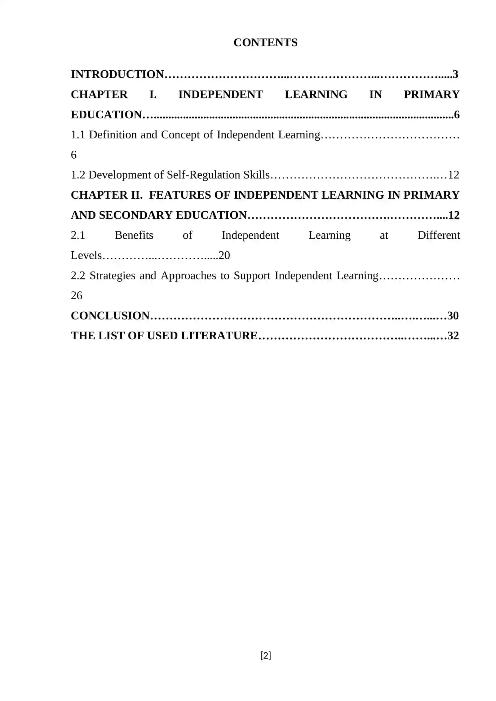 COURSE PAPER: FEATURES OF INDEPENDENT LEARNING IN DIFFERENT LEVELS (PRIMARY AND SECONDARY EDUCATION) 2