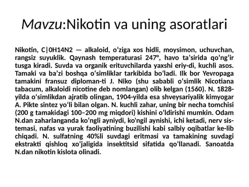 Nikotin va uning asoratlari 2