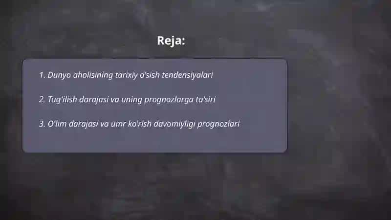 Dunyo aholi dinamikasi va istiqboldagi sonini prognozlash 2
