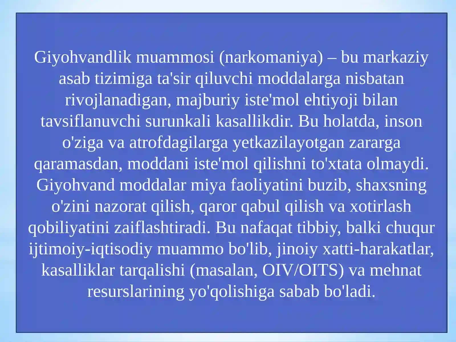Giyohvandlik muammosi 2