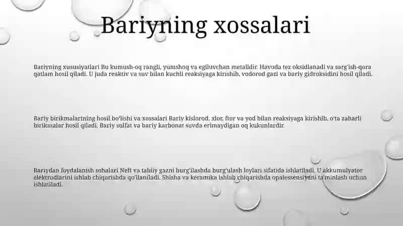 Bariy Va Uning Birikmalarini Olinishi Va Xossalari 2