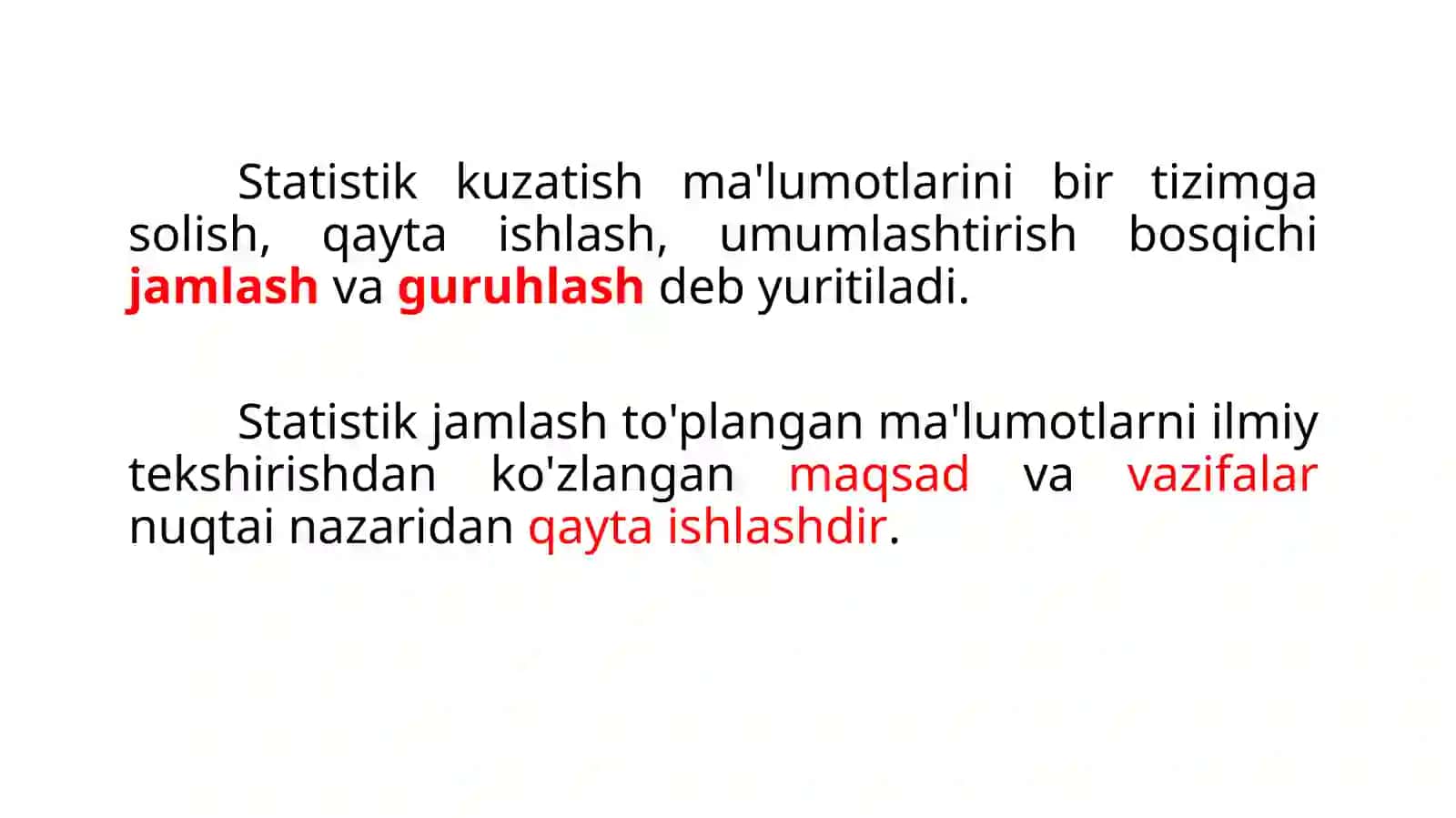 Statistik jamlash va guruhlash 2