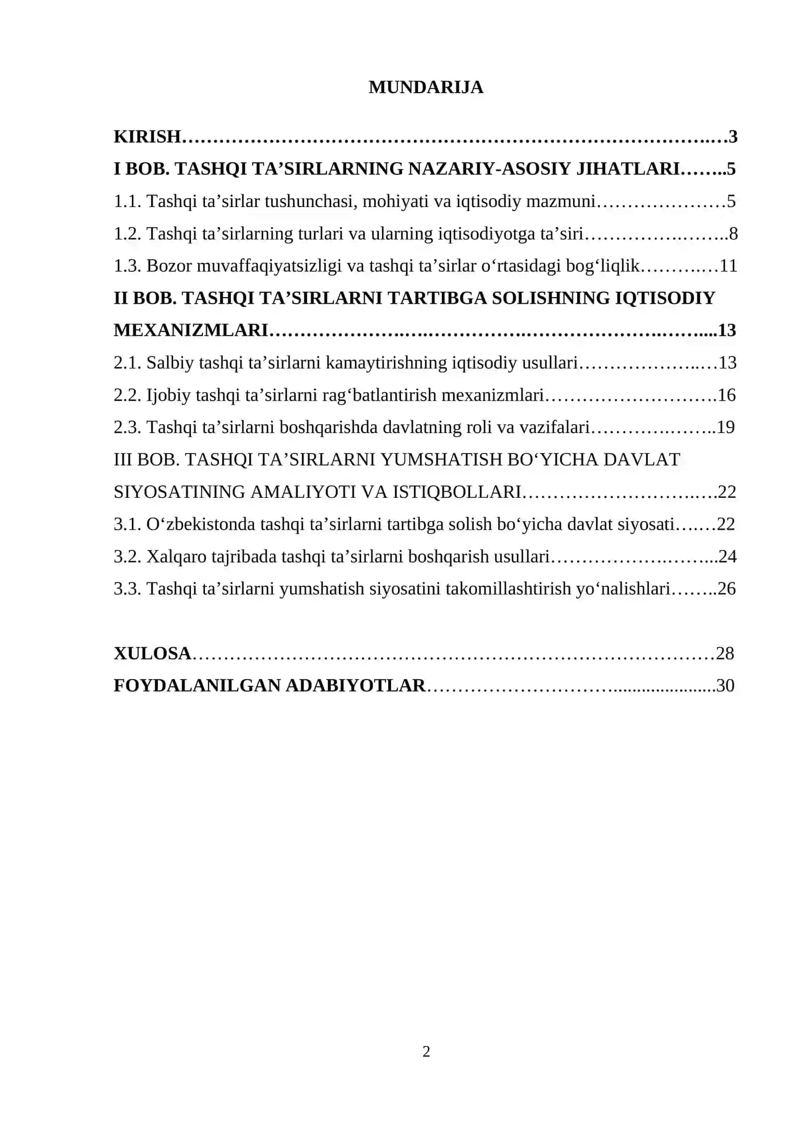 Tashqi ta’sirlarni yumshatish bo‘yicha davlat siyosati 2