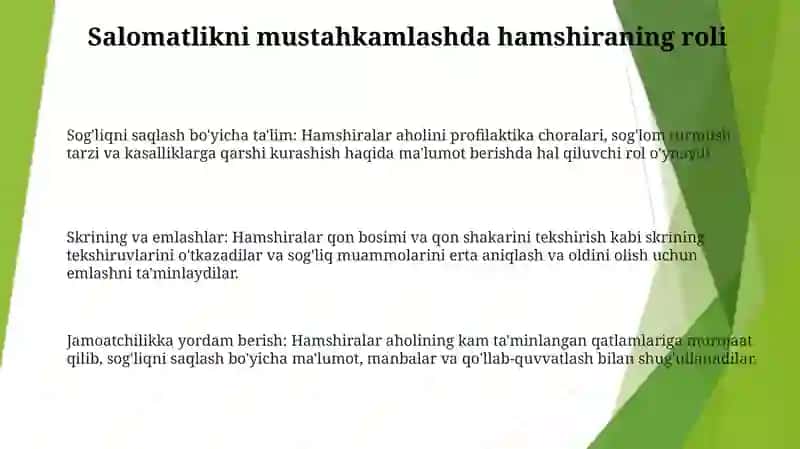 Prafilaktikada Hamshira Roli 2