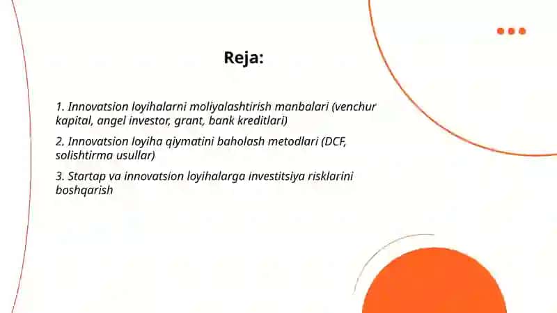 Innovatsion loyihalarni investitsiyalash 2