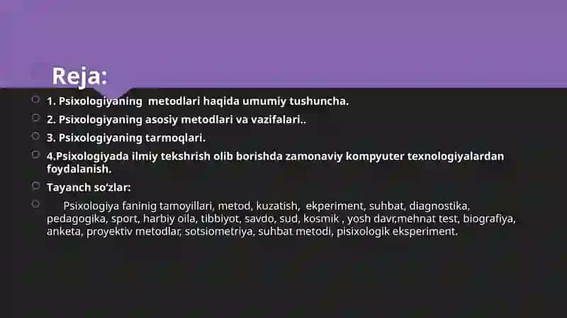 Psiхоlоgiya fаnining mеtоdlаri va tarmoqlari 2