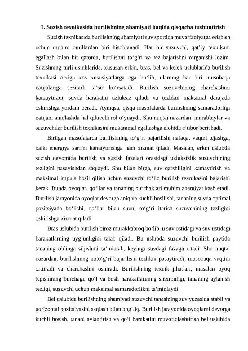 Sportcha suzishda burilishlar texnikasini o‘rgatish 2