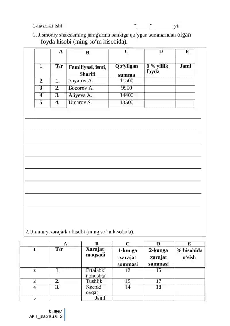 INFORMATIKA FANDAN NAZORAT ISHLARI DAFTARI 2
