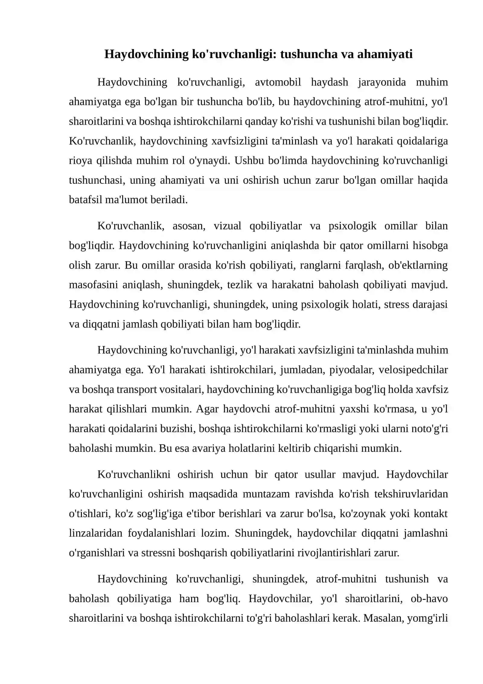 Haydovchining ko'ruvchanligi 2