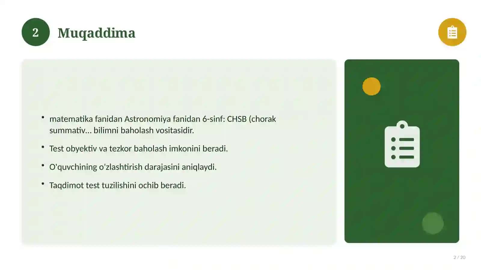 Astronomiya fanidan 6-sinf: CHSB (chorak summativ baholash) 2