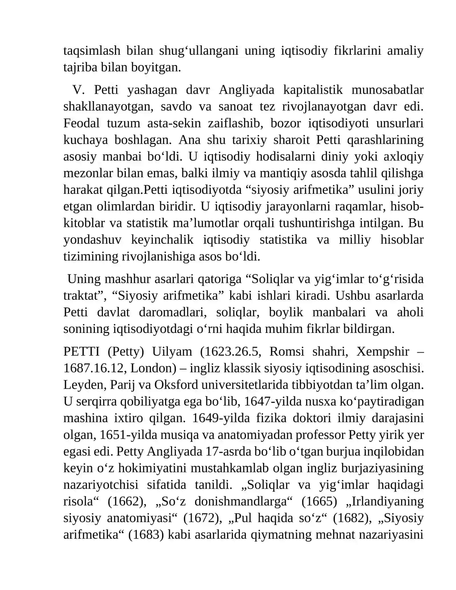 V.Pettining iqtisodiy g‘oyalari 2