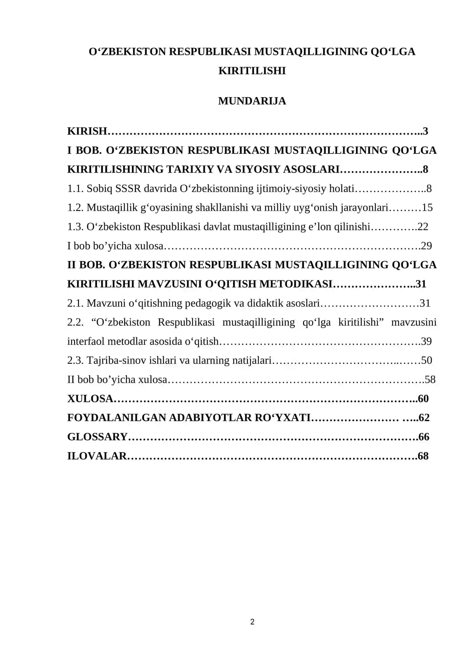 ОʻZBЕKISTОN RЕSPUBLIKАSI MUSTАQILLIGINING QОʻLGА KIRITILISHI 2
