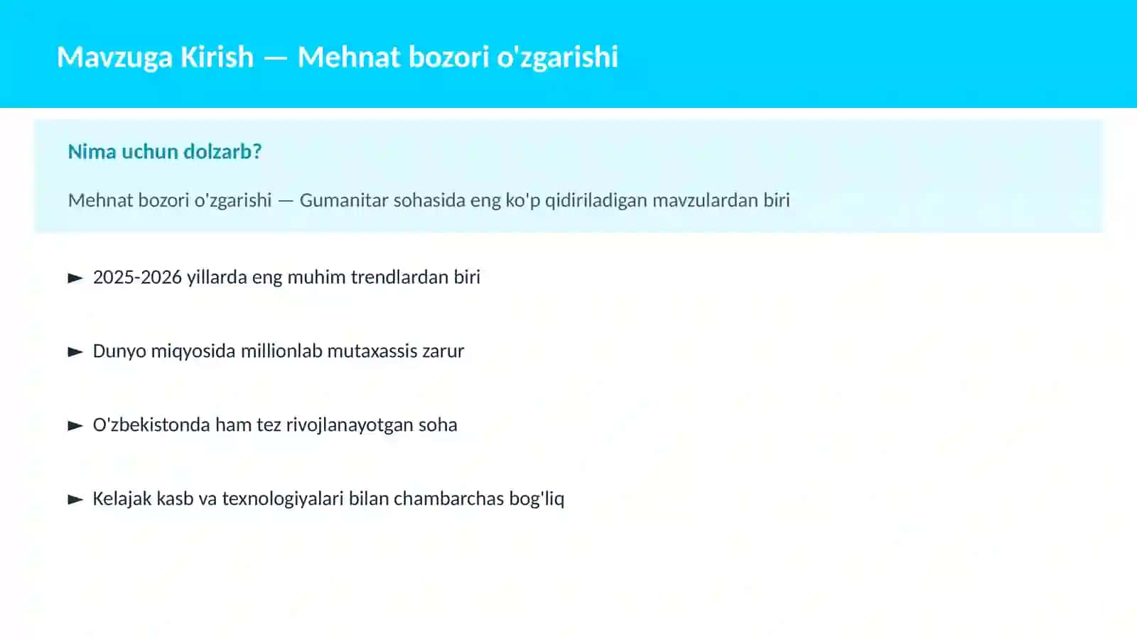 Mehnat bozori o'zgarishi 2