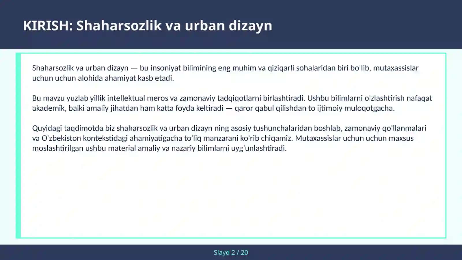 Shaharsozlik va urban dizayn 2