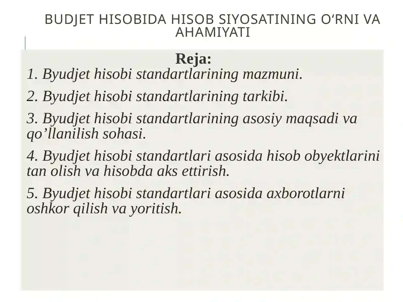 Budjet hisobi standartlari 2